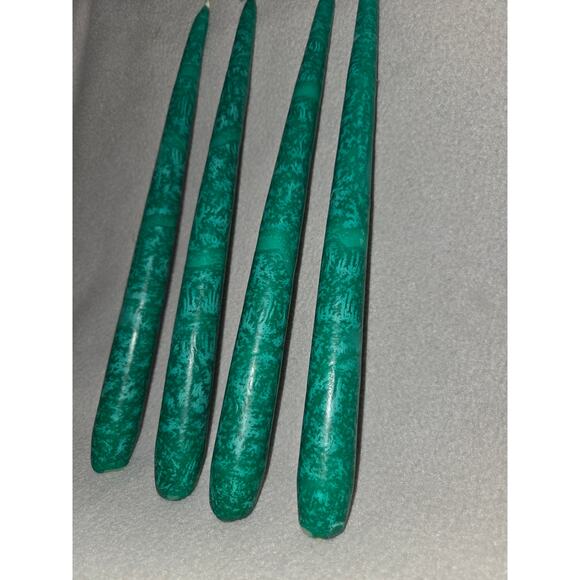Set 4 Vtg Marbled Green Wax Tapered Candle Sticks 10" Fall Decor - Picture 3 of 5